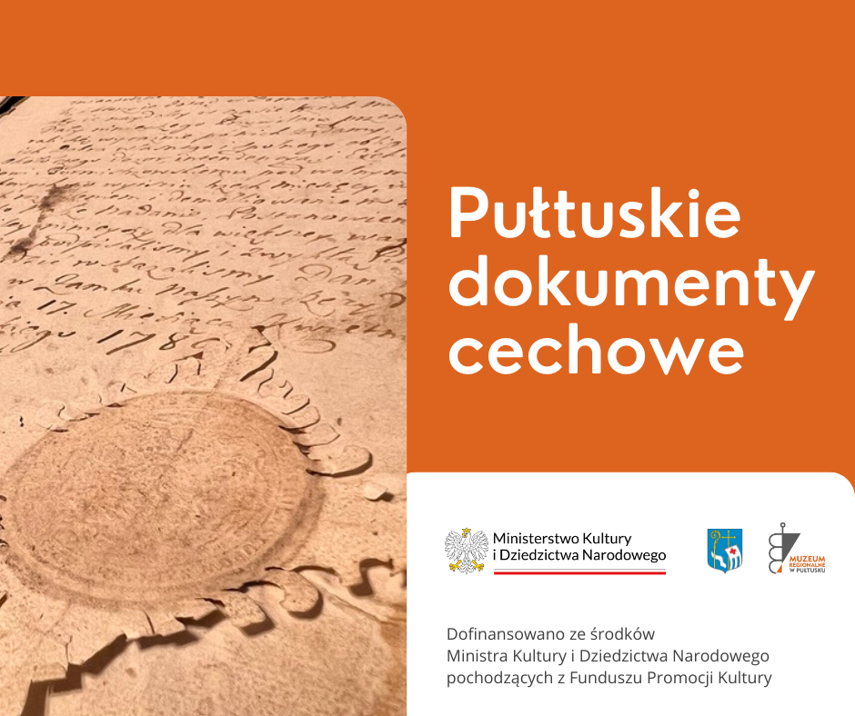 Grafika promująca realizowany przez Muzeum projekt. Po lewej stronie widać fragment strony jednej z konserwowanych ksiąg. Po prawej natomiast umieszczony został tytuł projektu, a poniżej na białym tle logotypy.